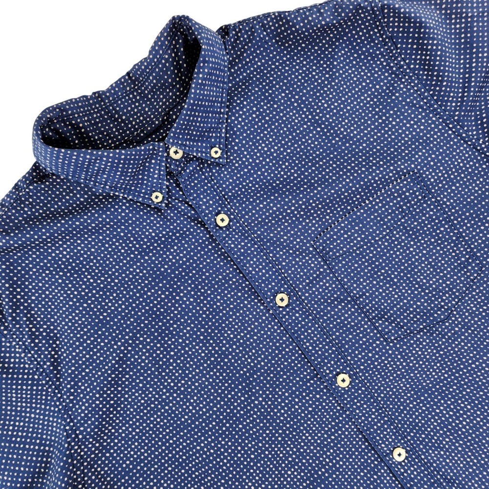 American Eagle Shirt Mens Large Blue Polka Dot Short Sleeve Cotton Button Down